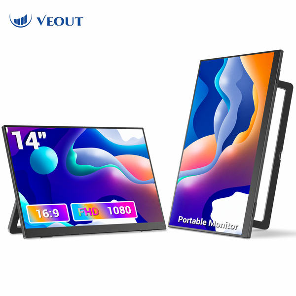 VEOUT 14inch 1080P Portable Laptop Monitor, USB C HDMI 16:9 Computer Display HDR External Screen w/Smart Cover for Mac Phone Xbox Switch