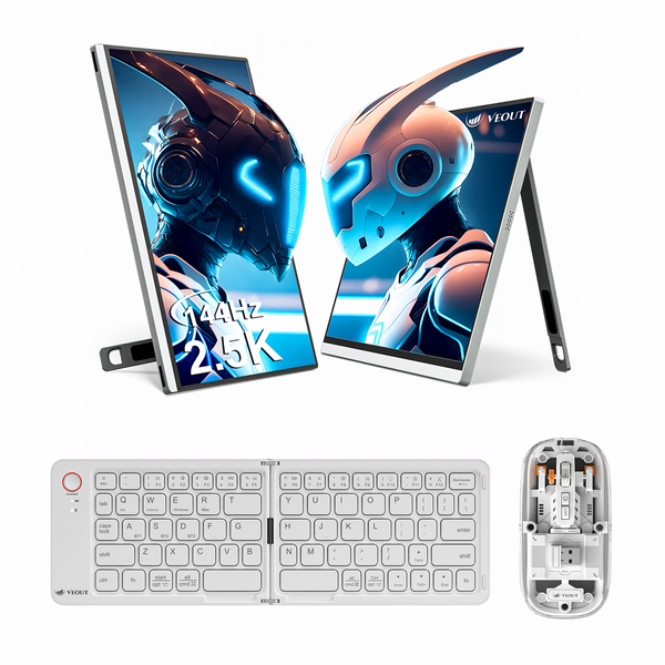VEOUT Gaming Portable Monitor Bundle V1 Pro - 16inch 2.5K 144HZ IPS Display + Wireless Folding Keyboard + Wireless Mouse - Ideal for On - the - Go Productivity, Gaming & Multitasking